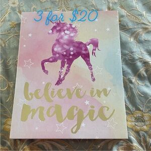 Believe in Magic unicorn framed canvas painting 11"x14"x1.5" 3itemsfor$20